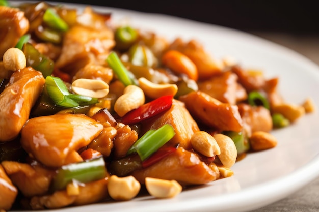 Pyszny Kurczak Kung Pao Z Zieloną Cebulą I Papryką