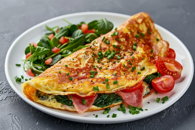Pyszny omlet z szynką i szpinakiem z sałatką