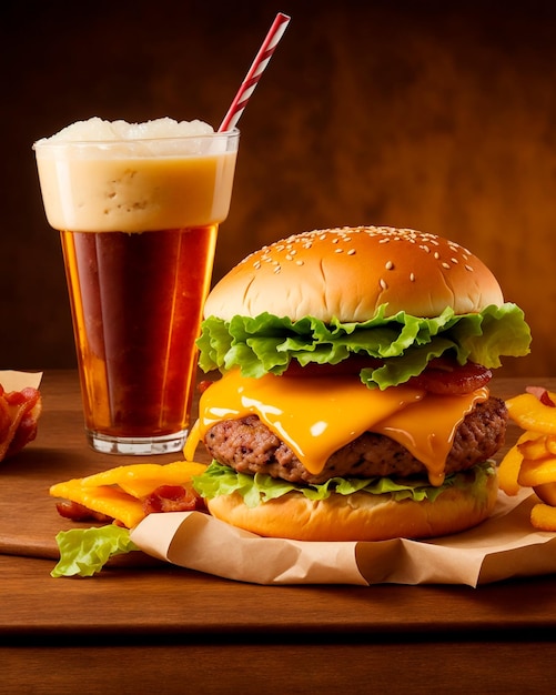 Zdjęcie pyszny ser burgerowy z bekonem i sodą