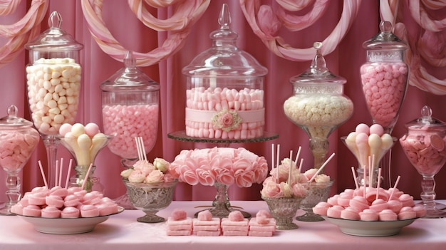 Pyszny stół deserowy ze słodyczami na przyjęcie weselne Generative AI