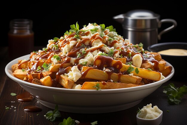 Pyszny talerz poutine.