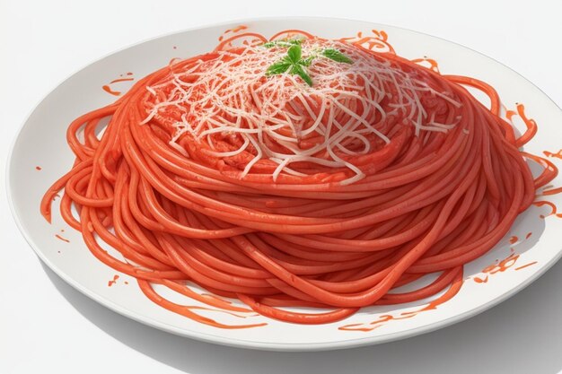 Zdjęcie pyszny talerz spaghetti z sosem pomidorowym na białym tle generatywna ai