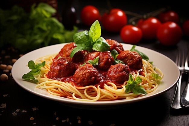 Pyszny talerz włoskich makaronów spaghetti