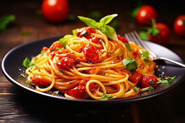 Pyszny talerz włoskich makaronów spaghetti