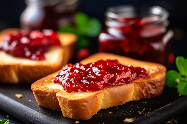 Zdjęcie pyszny toast z dżemem na stole