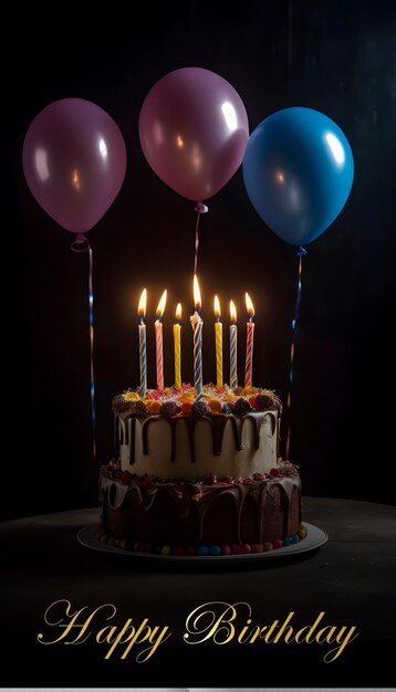 Pyszny tort urodzinowy słodki pustynia ze świecami na stole na uroczystość