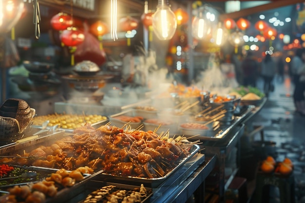 Pyszny zapach pękającego jedzenia ulicznego w ruchliwym mieście