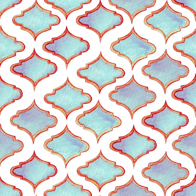 Zdjęcie quatrefoil seamless pattern. niebieska i indigo geometric moroccan tile. lattice marrakesh watercolor design. rhombus majolica background. barbed watercolor trellis. arabski druk damask.