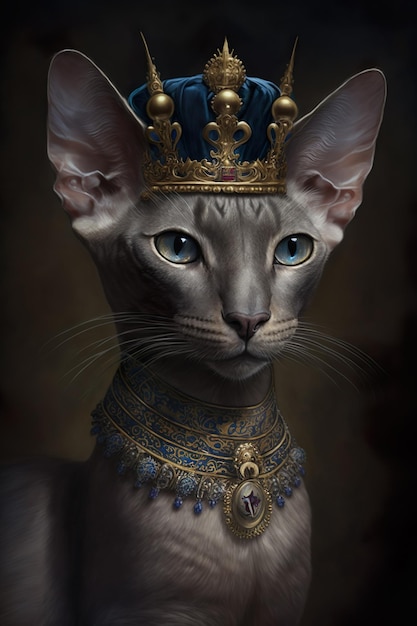 Queen Cat z Crown Cat King Tło Grafika tła CG Wygenerowana sztuczna inteligencja