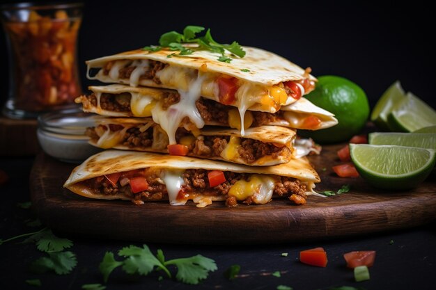 Zdjęcie quesadilla z serem, mięso wołowe i salsa