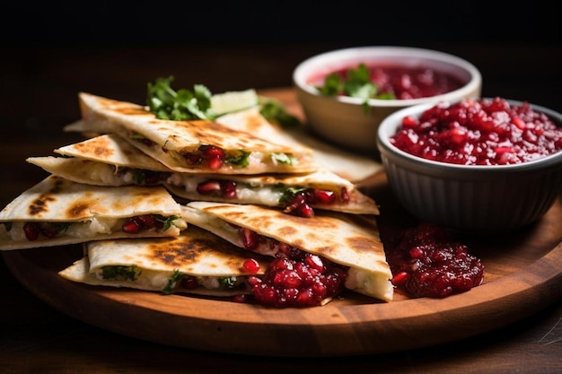 Quesadillas podawane z dodatkiem pikantnego awokado mango