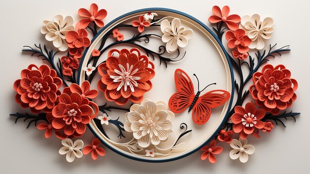 Quilling Paper Art Jedna chińska czerwona latarnia na białym tle