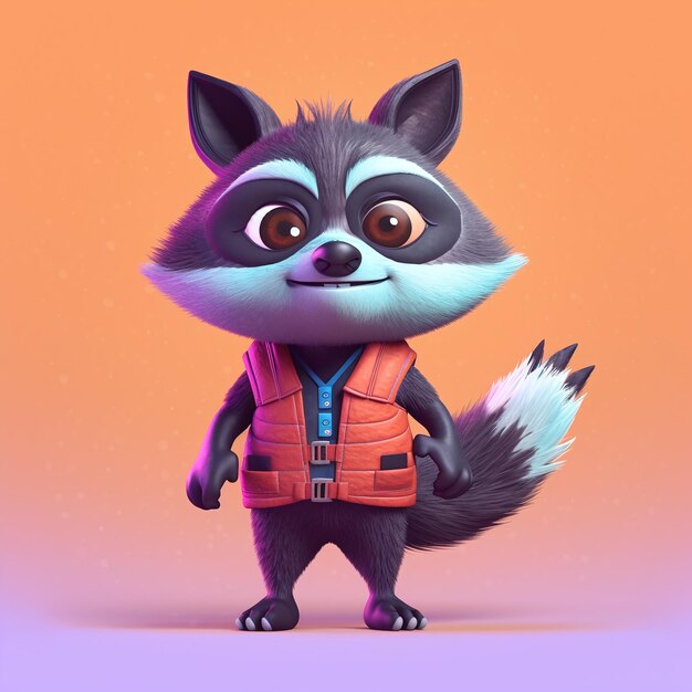 Raccoon 3D postać odizolowana na pomarańczowym