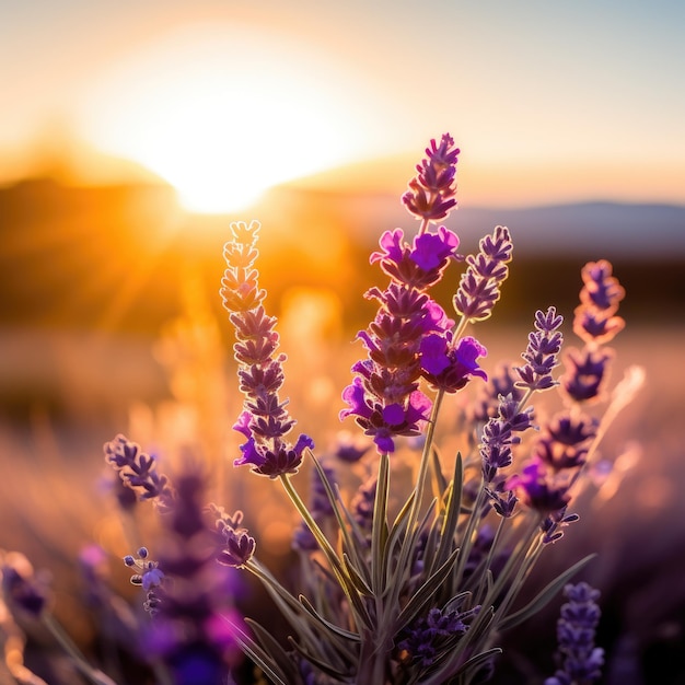 Radiant Bliss uchwyca majestatyczny fioletowy kwiat lawendy w uścisku Słońca