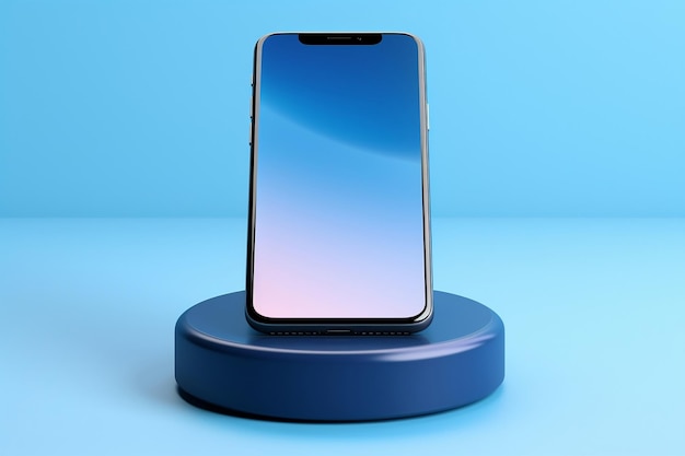 Radiant Blue Mobile Phone Standalone na cylindrycznym podium Generative AI Brilliance