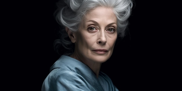 Radiant Caucasian Matriarch Graceful GrayHaired Beauty in Subdued Portrait Evocing Cool Elegance