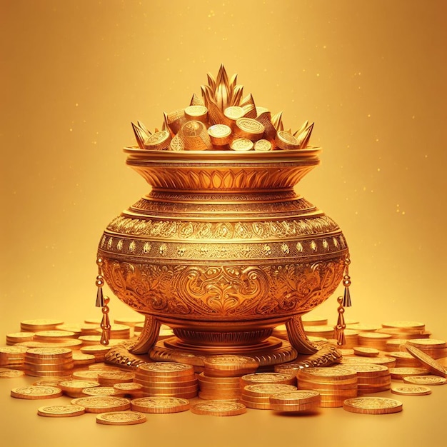 Radiant Diwali Prosperity Złocone święto z złotym garnkiem przepełnionym błyszczącym złotym coi