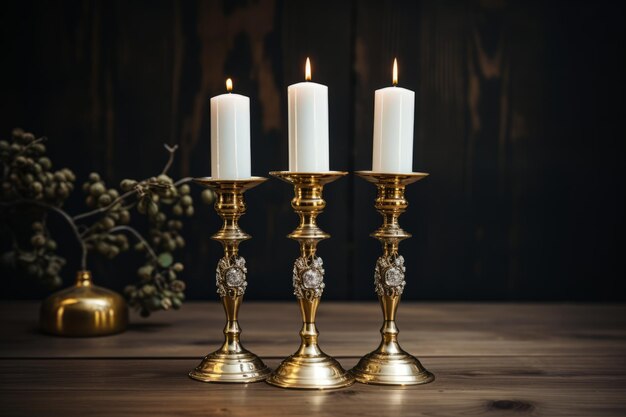 Zdjęcie radiant glow elegantne mosiężne świeczniki z czterema białymi świecami