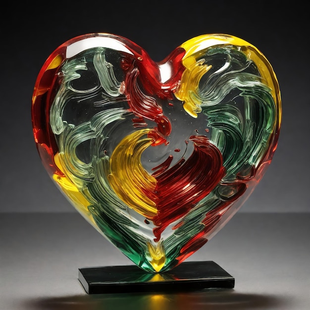Zdjęcie radiant heart trilogy kryształowe szklane rzeźby w czerwonym, żółtym i ciemnozielonym