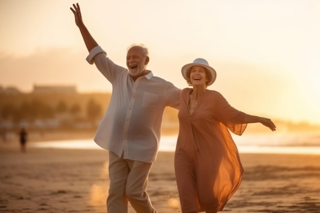 Radościwi starsi przyjmują emeryturę Szczęście Generatywna sztuczna inteligencja