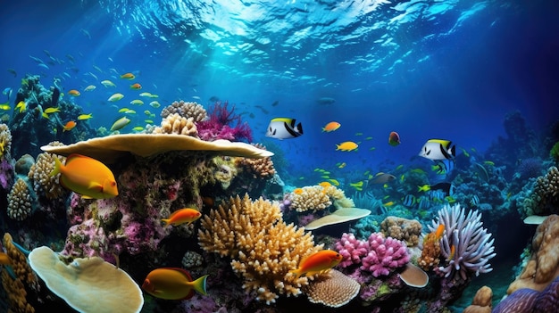 rafa koralowa z tropikalnymi rybami i koralowcami