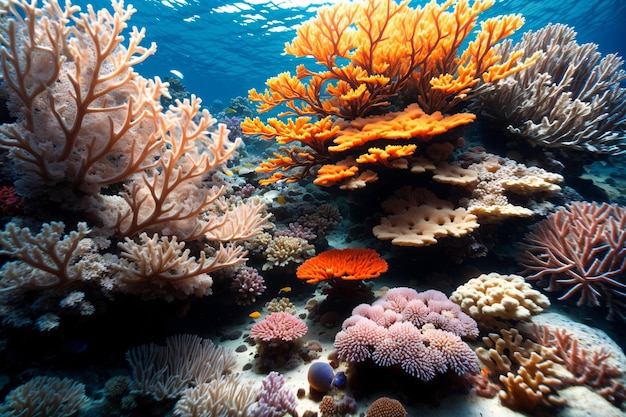 Rafa koralowa z wieloma różnymi rodzajami koralowców