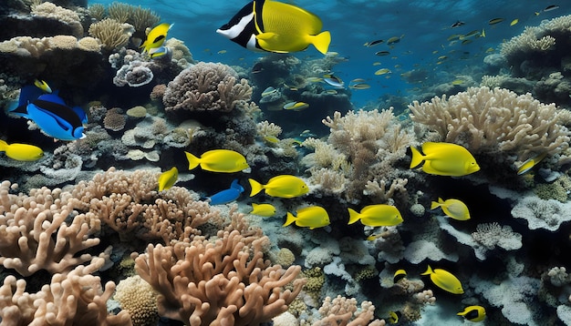 rafa koralowa z wieloma tropikalnymi rybami i koralowcami