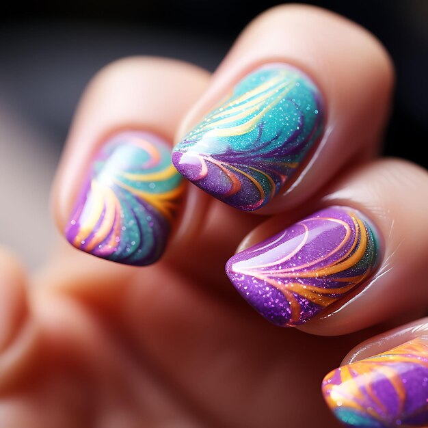 Zdjęcie rainbow swirl nails design vibrant rainbow colors swirling c concept idea creative art photoshoot