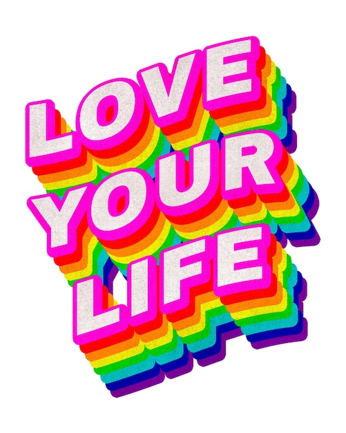 Rainbow word LOVE YOUR LIFE typografia element projektowy