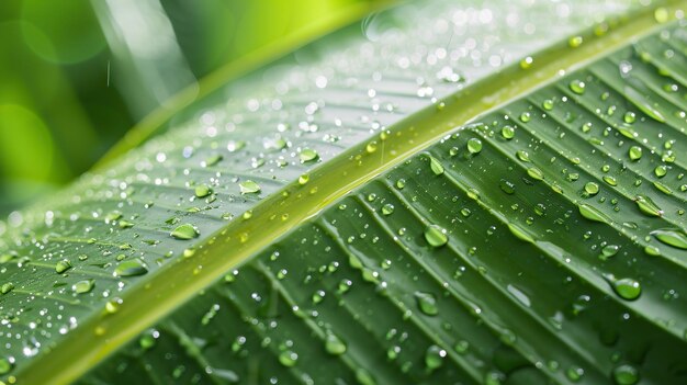 RainKissed Brilliance Banana Leaf Texture błyszczące kropelami deszczu wzmacniające naturalne piękno i prezentujące błyszczącą powierzchnię