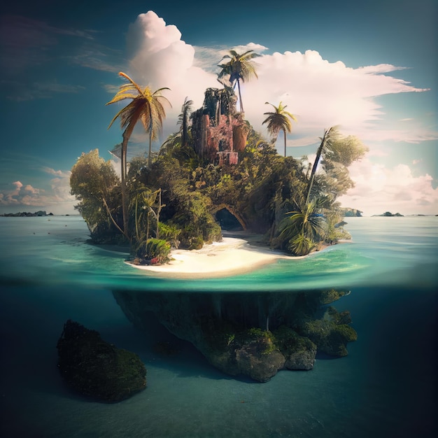 Rajska wyspa Zdjęcie podwodne Tropikalny krajobraz Abstrakcyjna generatywna ilustracja AI