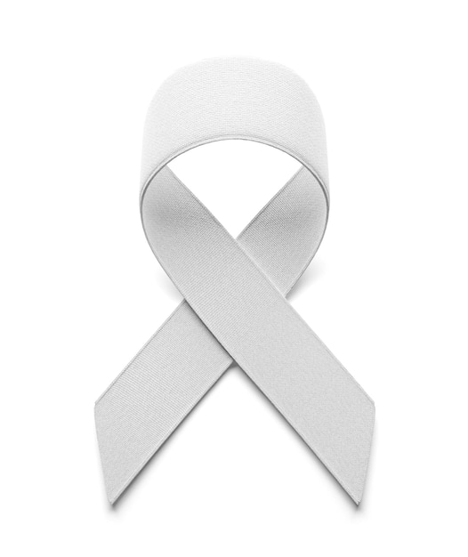 Rak płuc Biała wstążka jako symbol świadomości raka płuc Izolowany na białym renderowaniu 3D