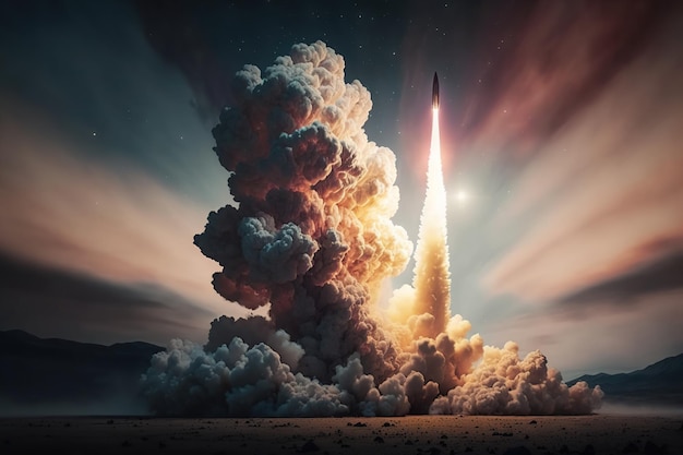 Rakieta balistyczna start rakiety Ai Wystrzelenie rakiety W dymie ognia
