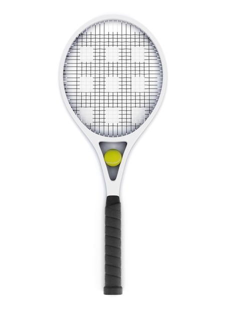 Zdjęcie rakieta tenisowa i piłka na białym tle. renderowanie 3d.