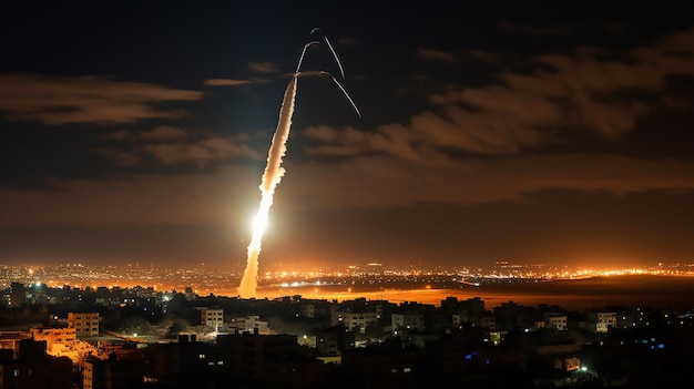 Rakieta wystrzelona ze Strefy Gazy w kierunku miasta Izrael nocą Izrael i bojownicy z Gazy wymienili ogień na granicy