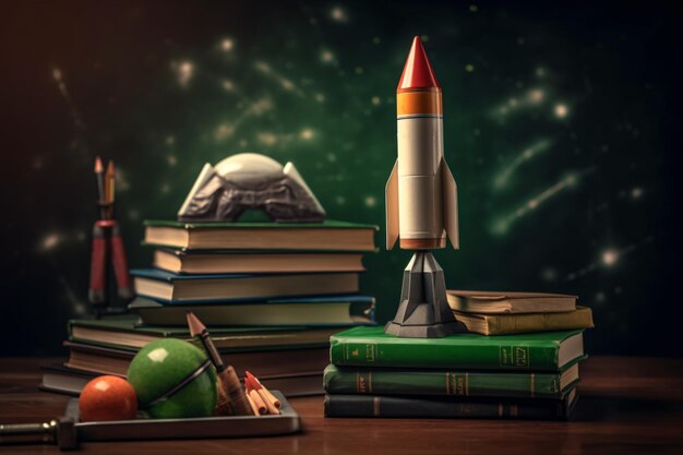 Zdjęcie rakieta z książkami na wierzchu