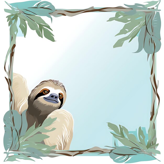 Zdjęcie rama lenistwa słodki slowmoving jungledwelling sloth showc dla dziecka 2d płaska kreatywna sztuka projektowania