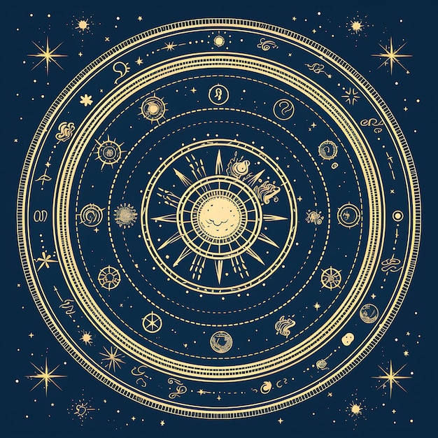 Rama średniowiecznej astrologii tematyczne bazgroły ramki ze znakami zodiaku Clipart Tshirt Tattoo Design