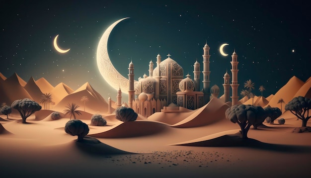 Ramadan 3D Render krajobraz tła na pustyni