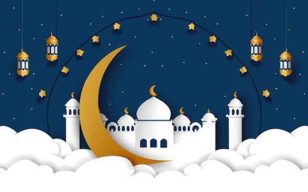 Ramadan background paper art style