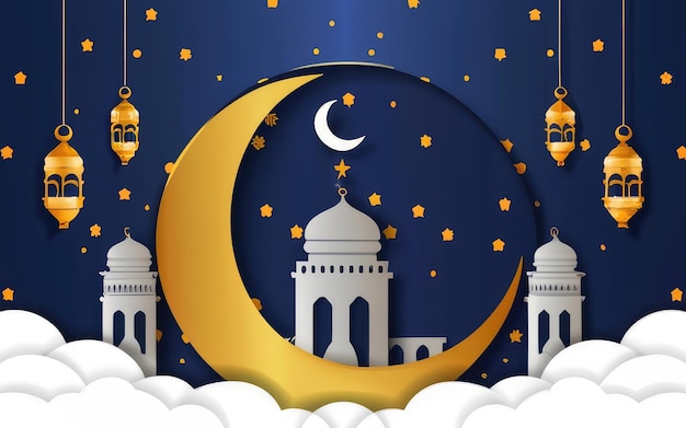 Ramadan background paper art style