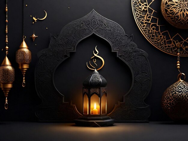 Ramadan Eid Mubarak ciemne tło wysoce realistyczny projekt