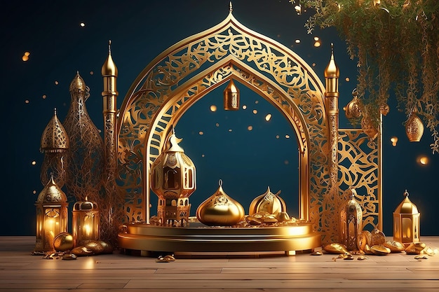 Ramadan kareem arabski złoty sztandar