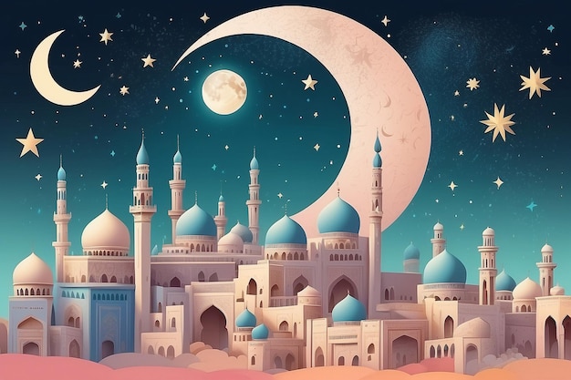 Ramadan Kareem banner poster karta wakacyjna okładka Nowoczesny projekt artystyczny w pastelowych kolorach