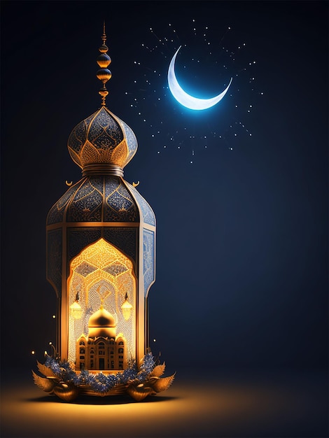 Ramadan Kareem Eid Mubarak królewska elegancka lampa z meczetem święta brama z fajerwerkami