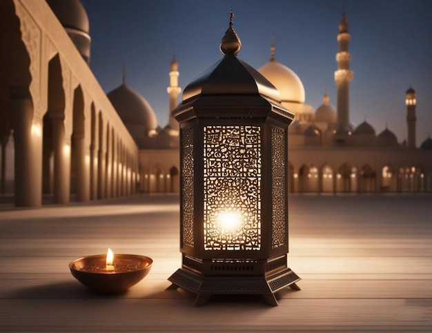 Ramadan kareem eid mubarak staromodna królewska elegancka lampa z meczetem