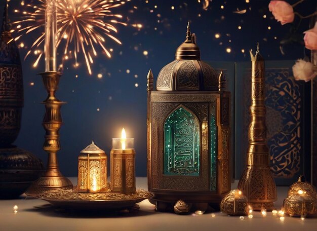 Ramadan Kareem Eid Mubarak tło Ai generowane
