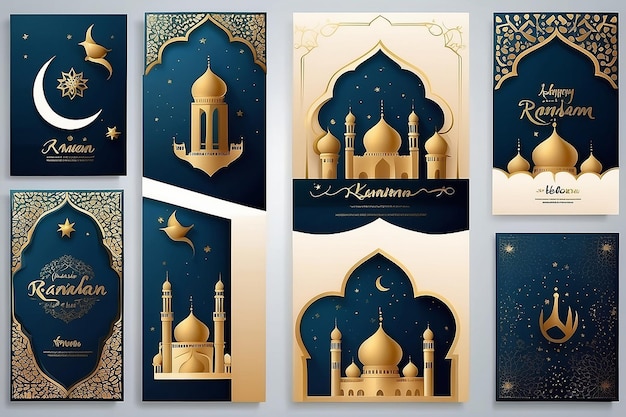 Ramadan Kareem Islamic Greeting Card Set dla plakatów tapetowych i banerów medialnych Ilustracje wektorowe