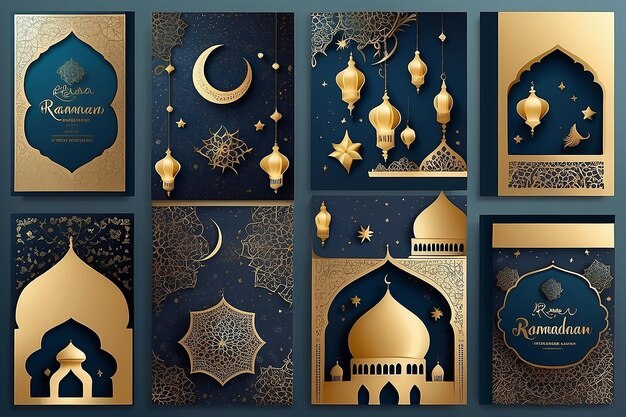 Ramadan Kareem Islamic Greeting Card Set dla plakatów tapetowych i banerów medialnych Ilustracje wektorowe