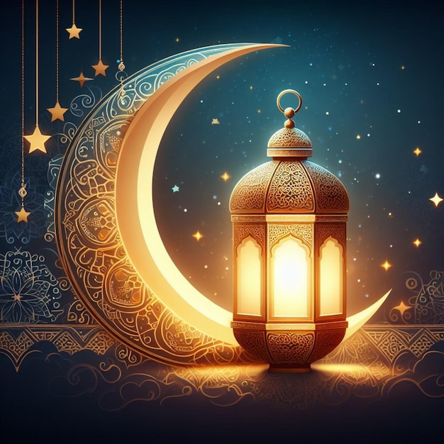 Ramadan kareem islamski księżyc i meczet kolorowy tło karty